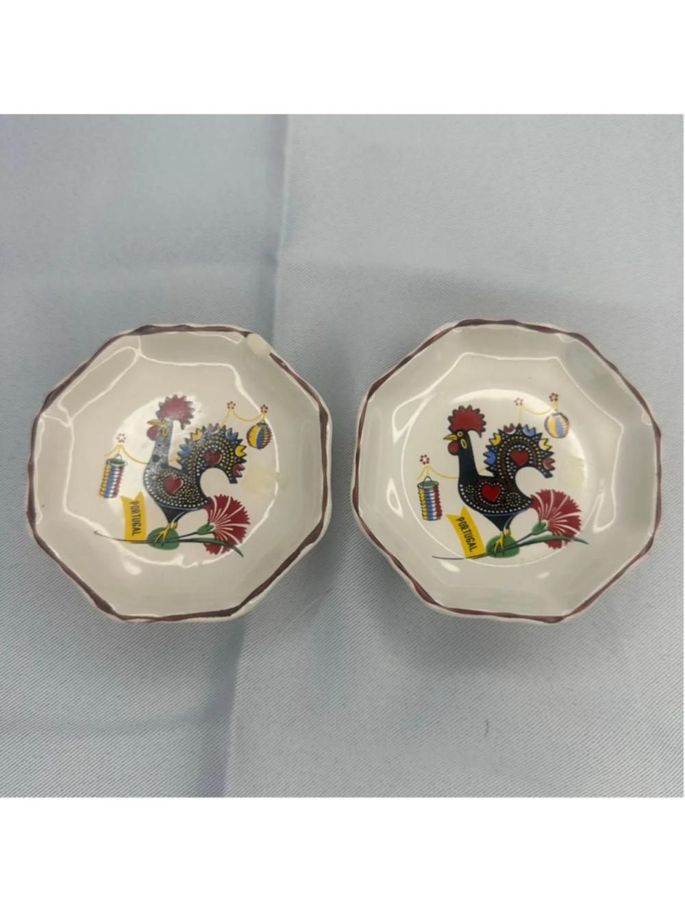 Vintage Portuguese Ceramic Rooster of Barcelos Ring / Trinket Dishes Octagonal P